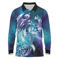 Aloha Hawaii Turtle Long Sleeve Polo Shirt Teal Purple Ribbon - Polynesian Pride