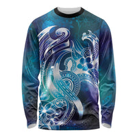 Aloha Hawaii Turtle Long Sleeve Shirt Teal Purple Ribbon LT7 Unisex Purple Teal - Polynesian Pride