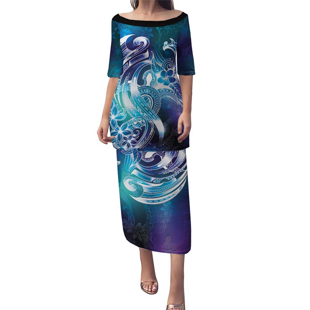 Aloha Hawaii Turtle Puletasi Teal Purple Ribbon - Polynesian Pride