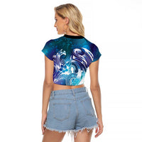 Aloha Hawaii Turtle Raglan Cropped T Shirt Teal Purple Ribbon - Polynesian Pride