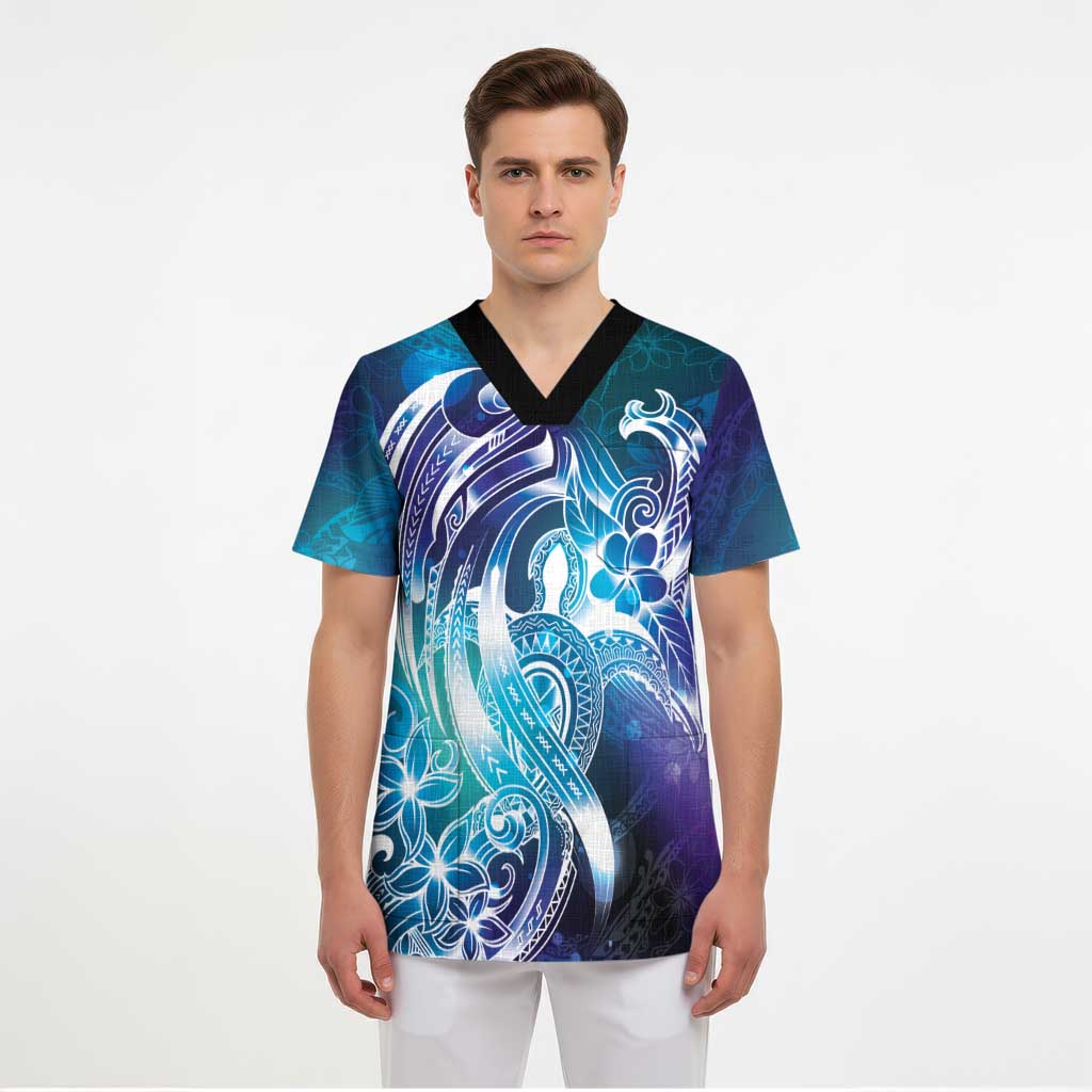 Aloha Hawaii Turtle Scrub Top Teal Purple Ribbon - Polynesian Pride