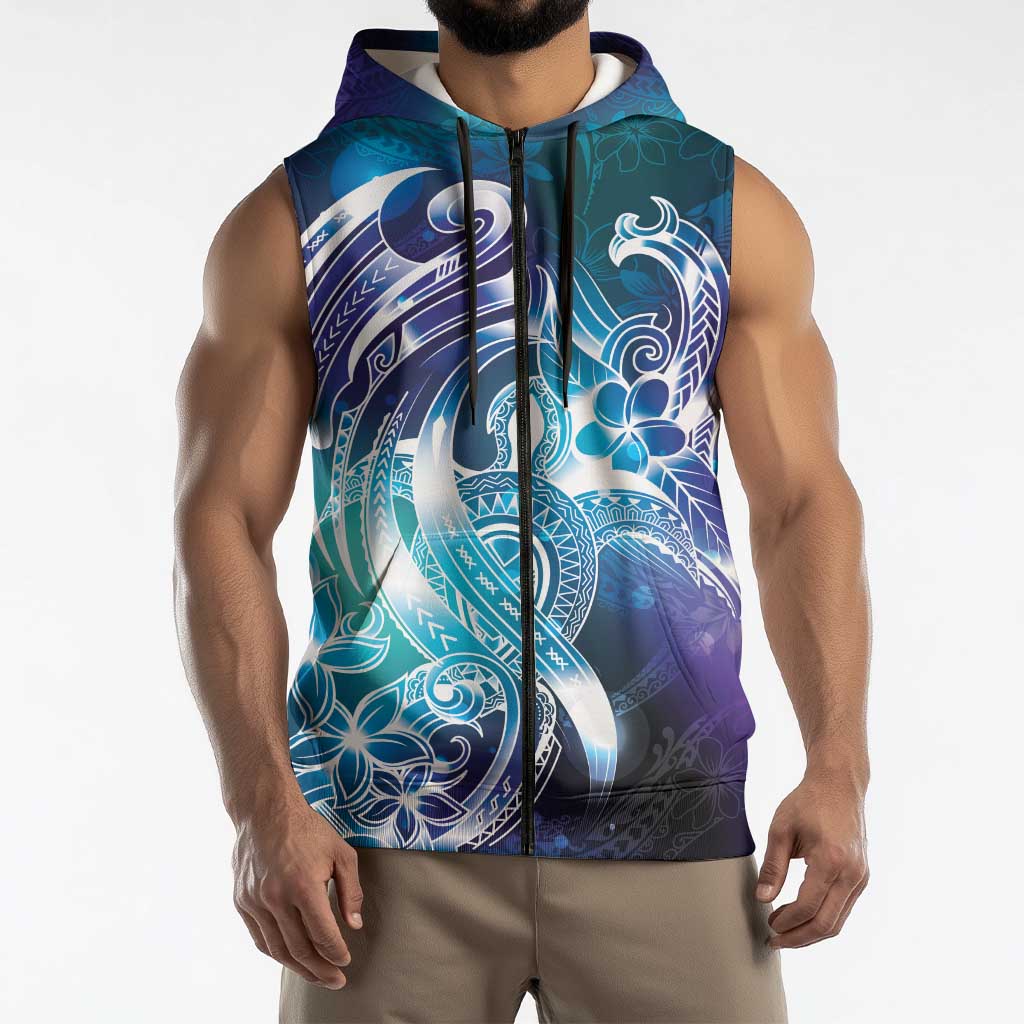 Aloha Hawaii Turtle Sleeveless Zip Hoodie Teal Purple Ribbon LT7