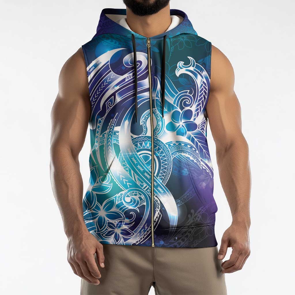 Aloha Hawaii Turtle Sleeveless Zip Hoodie Teal Purple Ribbon - Polynesian Pride