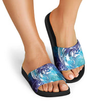 Aloha Hawaii Turtle Slide Sandals Teal Purple Ribbon - Polynesian Pride