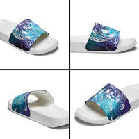 Aloha Hawaii Turtle Slide Sandals Teal Purple Ribbon - Polynesian Pride