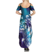 Aloha Hawaii Turtle Summer Maxi Dress Teal Purple Ribbon - Polynesian Pride
