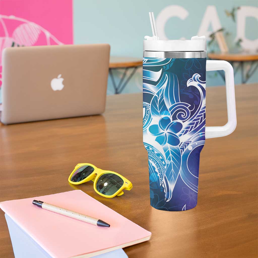 Aloha Hawaii Turtle Tumbler With Handle Teal Purple Ribbon - Polynesian Pride