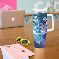 Aloha Hawaii Turtle Tumbler With Handle Teal Purple Ribbon - Polynesian Pride
