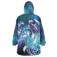 Aloha Hawaii Turtle Wearable Blanket Hoodie Teal Purple Ribbon - Polynesian Pride