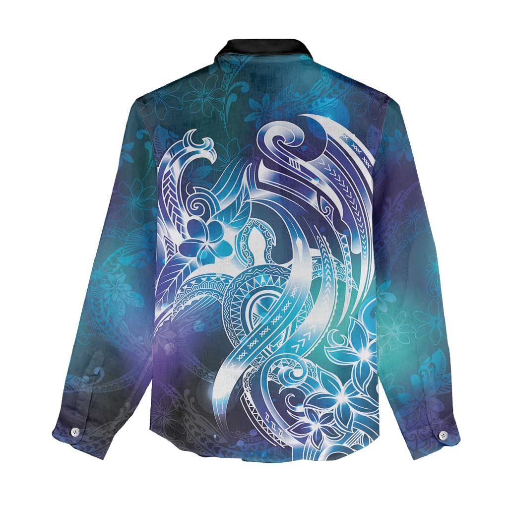 Aloha Hawaii Turtle Women Casual Shirt Teal Purple Ribbon - Polynesian Pride