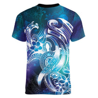 Aloha Hawaii Turtle Women V-Neck T-Shirt Teal Purple Ribbon LT7 - Polynesian Pride