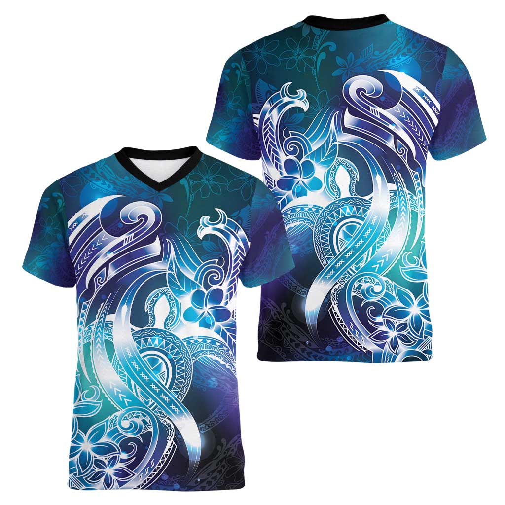 Aloha Hawaii Turtle Women V-Neck T-Shirt Teal Purple Ribbon LT7 - Polynesian Pride