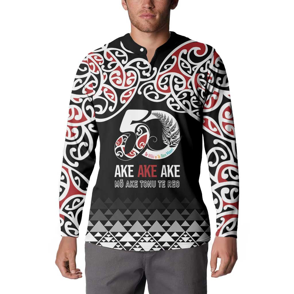 Kia Kaha Te Reo Maori Button Sweatshirt 50 Years Mo Ake Tonu Te Reo - Polynesian Pride