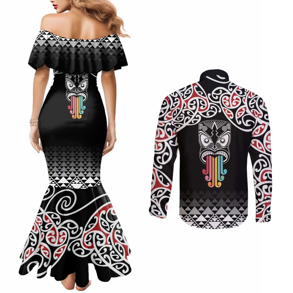 Kia Kaha Te Reo Maori Couples Matching Mermaid Dress and Long Sleeve Button Shirt 50 Years Mo Ake Tonu Te Reo - Polynesian Pride