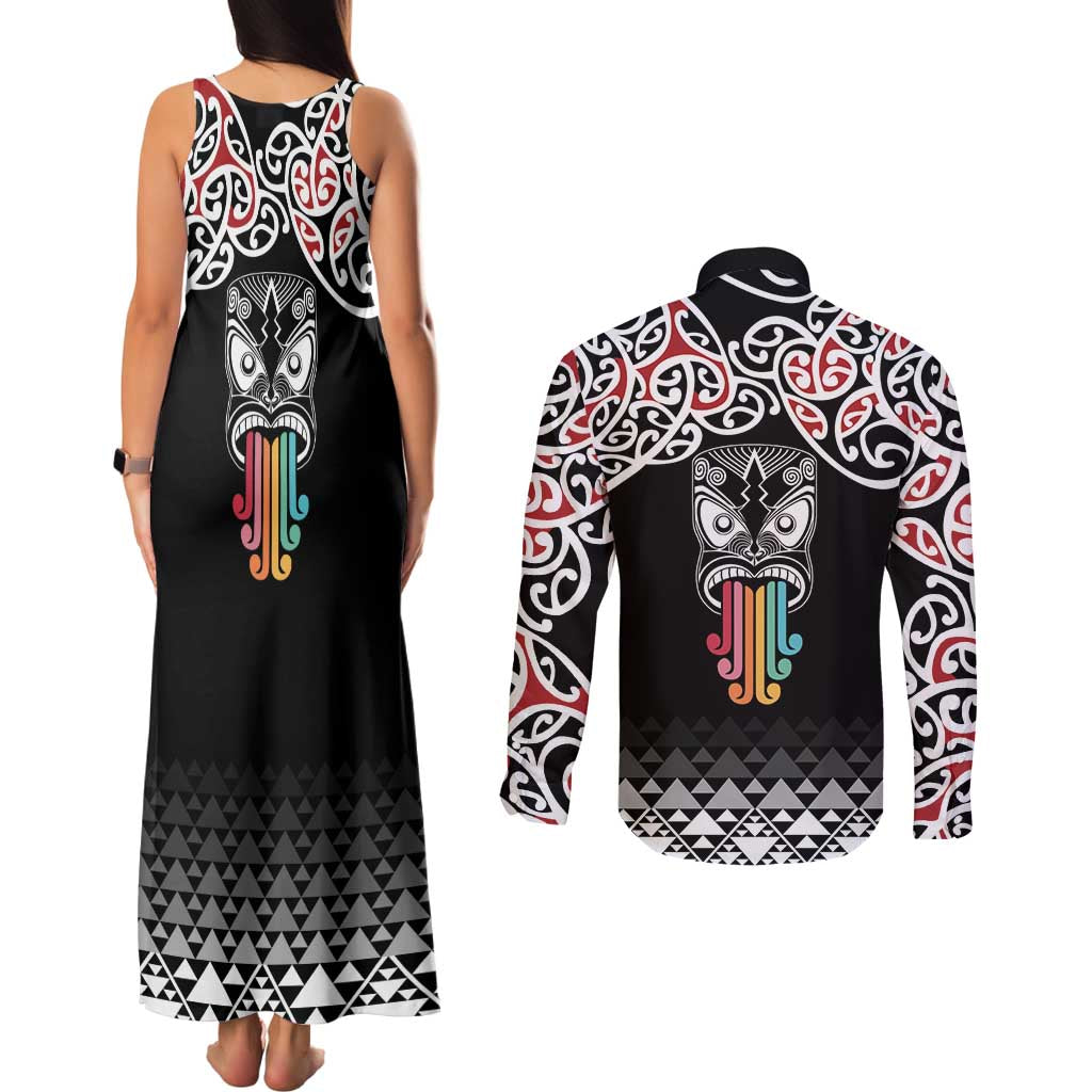 Kia Kaha Te Reo Maori Couples Matching Tank Maxi Dress and Long Sleeve Button Shirt 50 Years Mo Ake Tonu Te Reo - Polynesian Pride