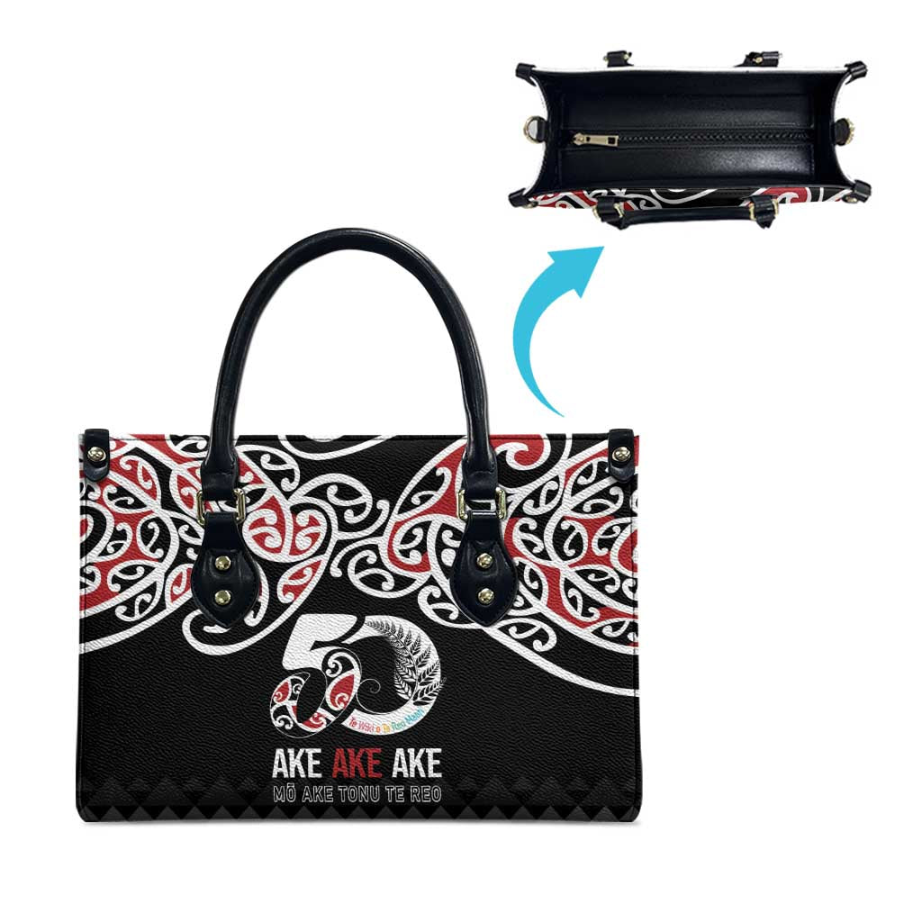Kia Kaha Te Reo Maori Leather Bag 50 Years Mo Ake Tonu Te Reo - Polynesian Pride