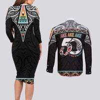 50 Years Kia Kaha Te Reo Maori Couples Matching Long Sleeve Bodycon Dress and Long Sleeve Button Shirt Ake Ake Ake! - Polynesian Pride