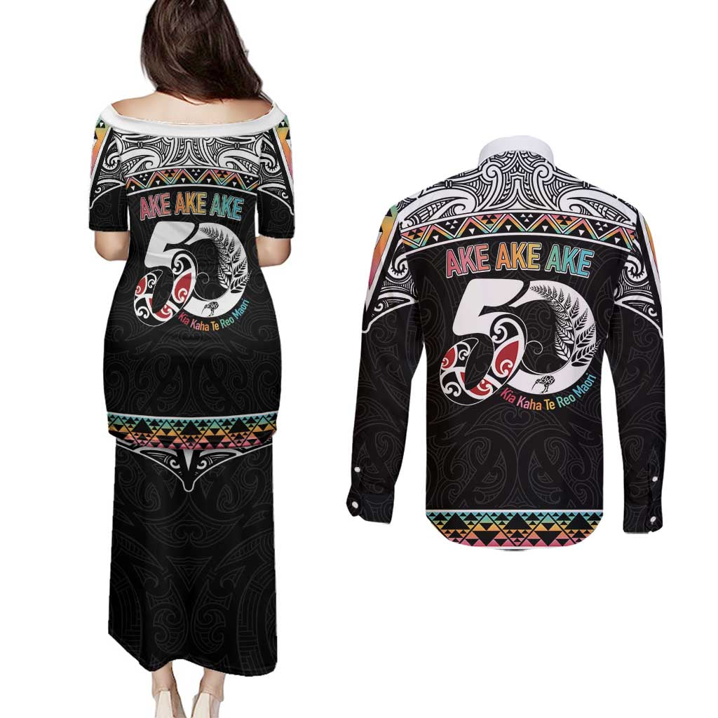 50 Years Kia Kaha Te Reo Maori Couples Matching Puletasi and Long Sleeve Button Shirt Ake Ake Ake! - Polynesian Pride