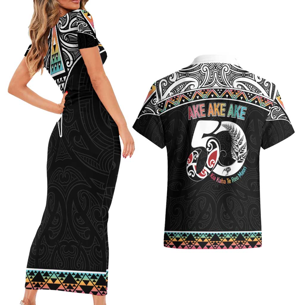 50 Years Kia Kaha Te Reo Maori Couples Matching Short Sleeve Bodycon Dress and Hawaiian Shirt Ake Ake Ake! - Polynesian Pride