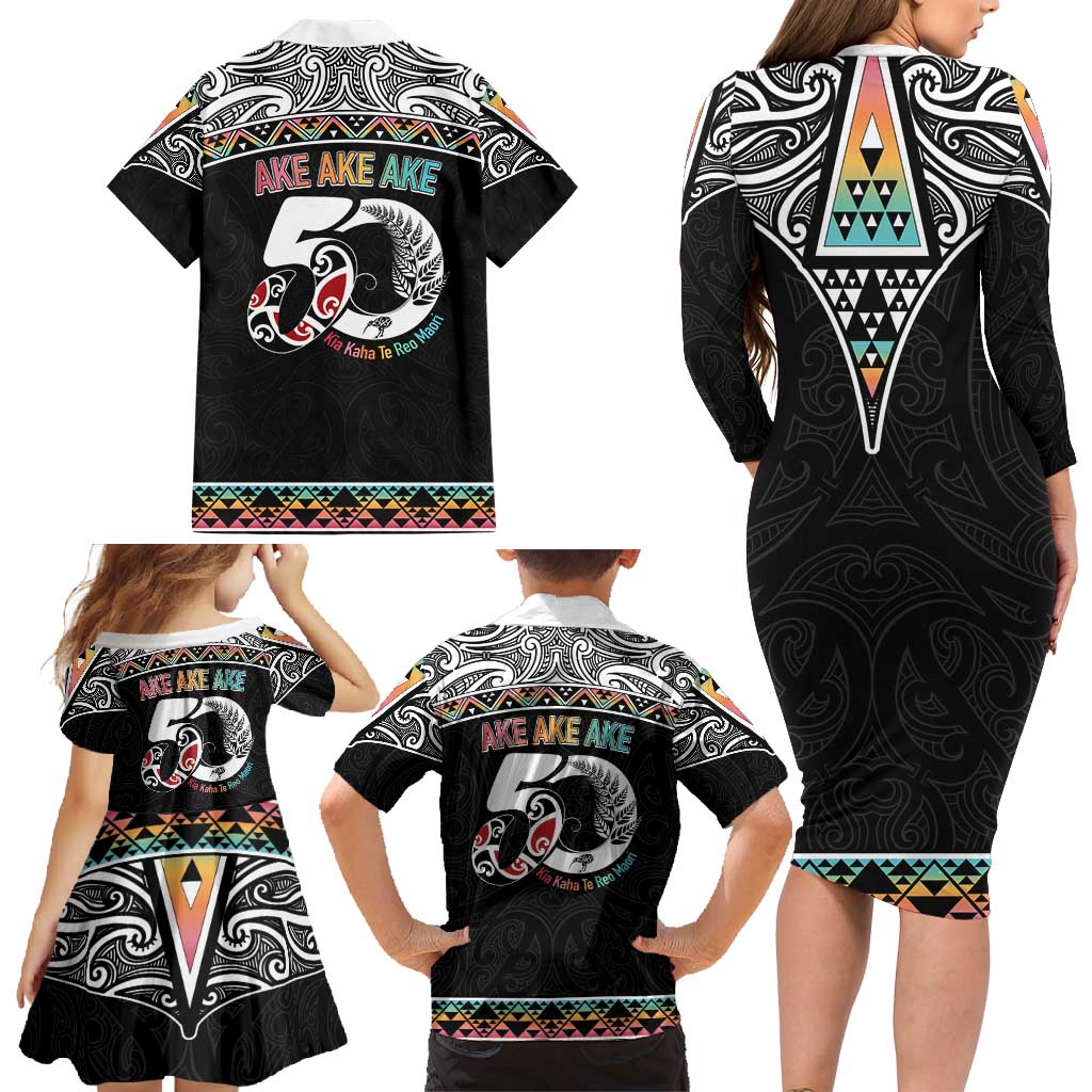 50 Years Kia Kaha Te Reo Maori Family Matching Long Sleeve Bodycon Dress and Hawaiian Shirt Ake Ake Ake! - Polynesian Pride