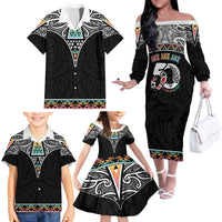 50 Years Kia Kaha Te Reo Maori Family Matching Off The Shoulder Long Sleeve Dress and Hawaiian Shirt Ake Ake Ake! - Polynesian Pride