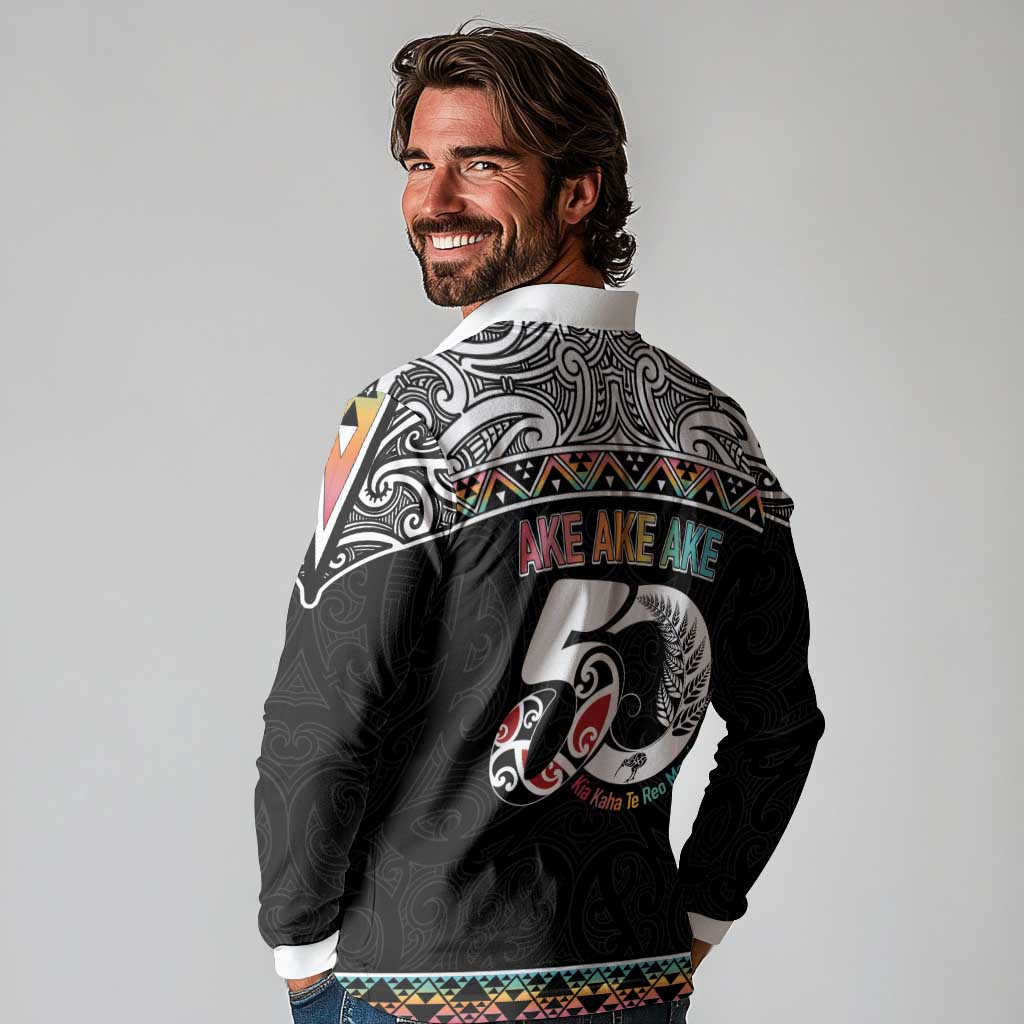 50 Years Kia Kaha Te Reo Maori Long Sleeve Polo Shirt Ake Ake Ake! - Polynesian Pride