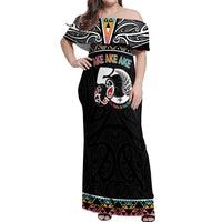 50 Years Kia Kaha Te Reo Maori Off Shoulder Maxi Dress Ake Ake Ake! - Polynesian Pride