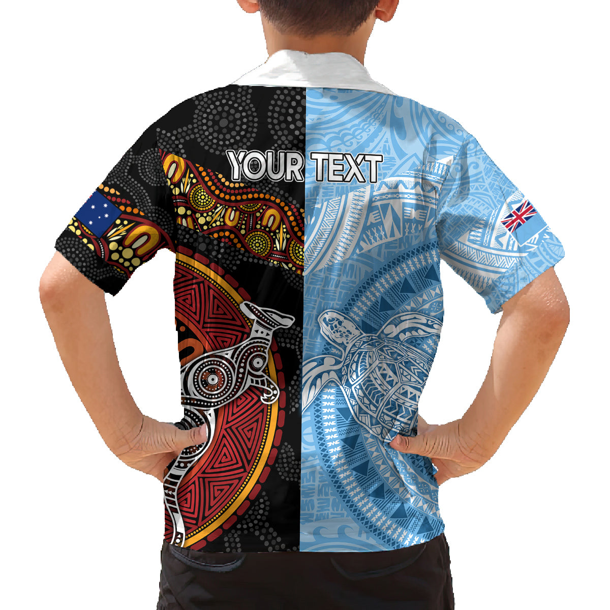 personalised-fiji-and-australia-family-matching-off-shoulder-short-dress-and-hawaiian-shirt-masi-patterns-mix-aboriginal-art