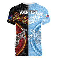 personalised-fiji-and-australia-women-v-neck-t-shirt-masi-patterns-mix-aboriginal-art