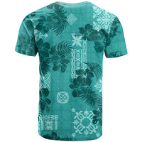 Vintage Hawaii T Shirt Hibiscus Mix Hawaiian Quilt Patches - Teal LT7 - Polynesian Pride