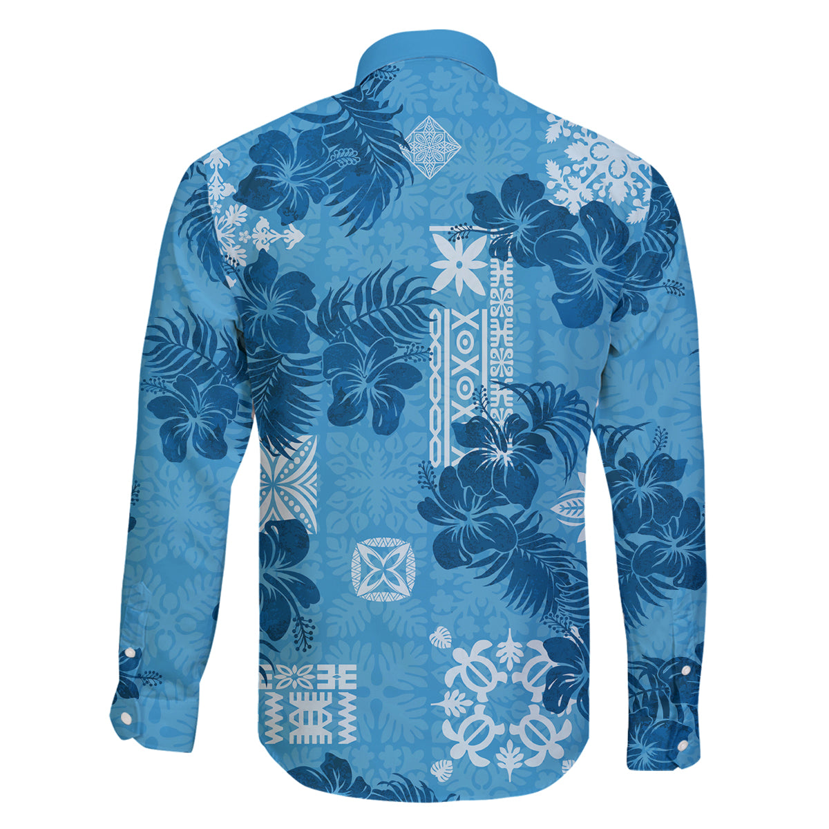 Hawaii Tapa Family Matching Tank Maxi Dress and Hawaiian Shirt Hibiscus Mix Hawaiian Quilt Patches - Blue LT7 - Polynesian Pride