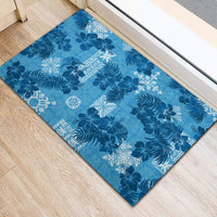 Hawaii Tapa Rubber Doormat Hibiscus Mix Hawaiian Quilt Patches - Blue LT7 - Polynesian Pride