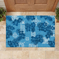 Hawaii Tapa Rubber Doormat Hibiscus Mix Hawaiian Quilt Patches - Blue LT7 - Polynesian Pride