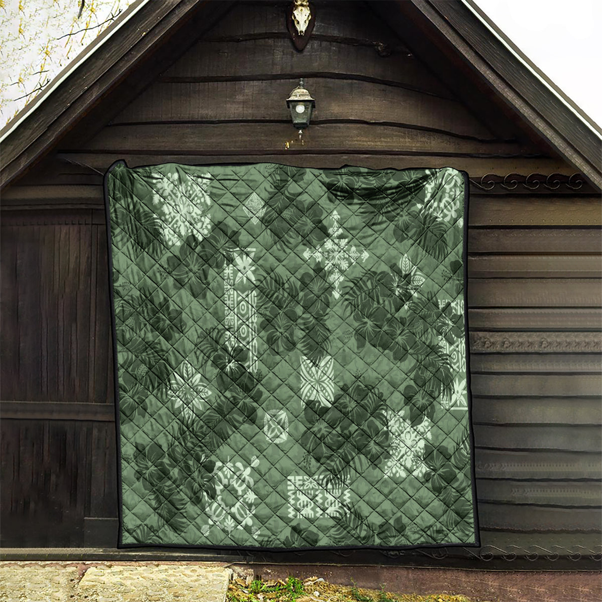 Hawaii Tapa Quilt Hibiscus Mix Hawaiian Quilt Patches - Sage Green LT7 - Polynesian Pride