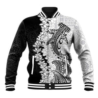 Polynesian Plumeria Lei Baseball Jacket with Hammerhead Shark