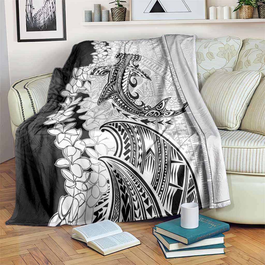 Polynesian Plumeria Lei Blanket with Hammerhead Shark