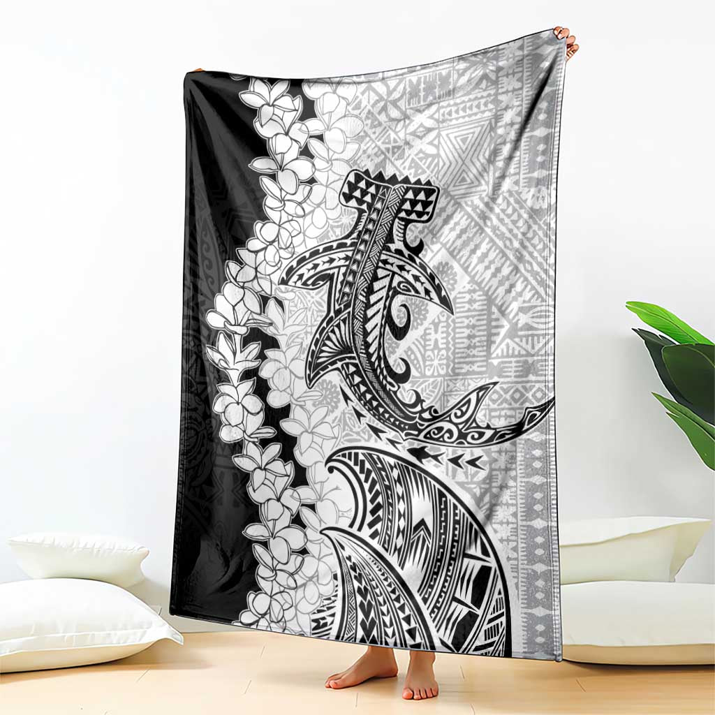 Polynesian Plumeria Lei Blanket with Hammerhead Shark