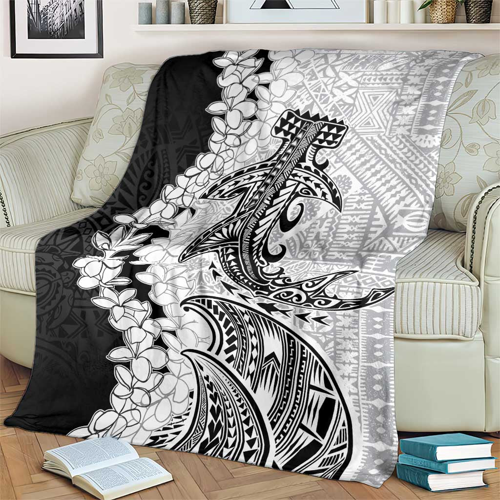 Polynesian Plumeria Lei Blanket with Hammerhead Shark