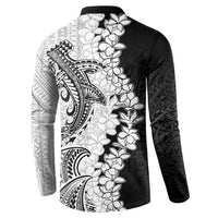 Polynesian Plumeria Lei Button Sweatshirt with Hammerhead Shark