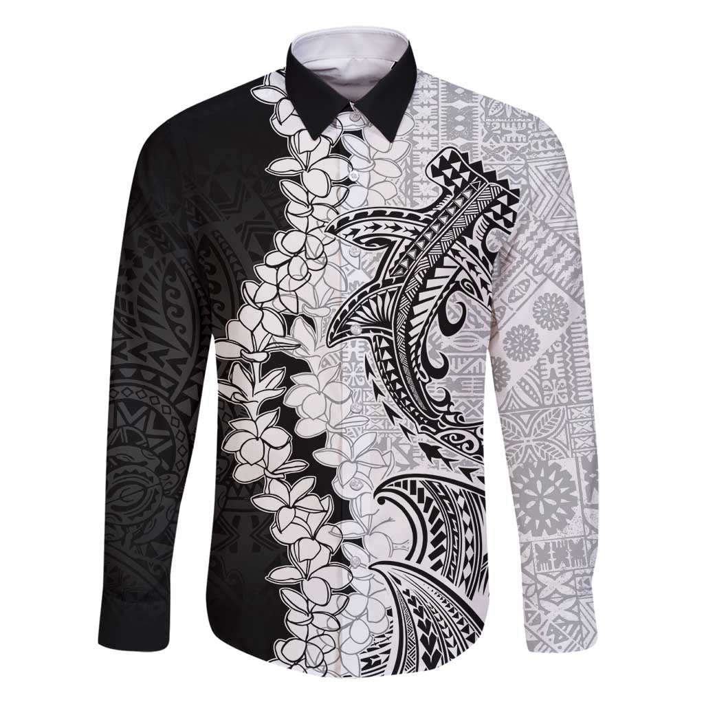 Polynesian Plumeria Lei Family Matching Tank Maxi Dress and Hawaiian Shirt with Hammerhead Shark