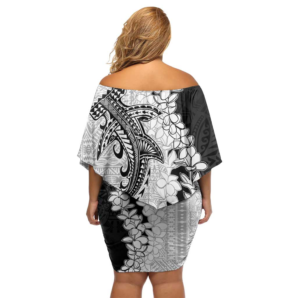 Polynesian Plumeria Lei Off Shoulder Short Dress with Hammerhead Shark