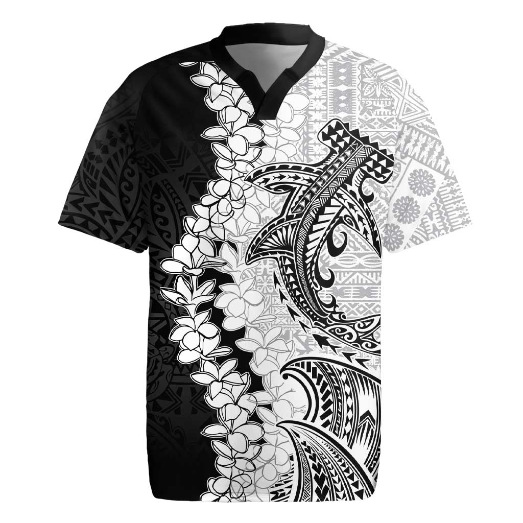 Polynesian Plumeria Lei Rugby Jersey with Hammerhead Shark