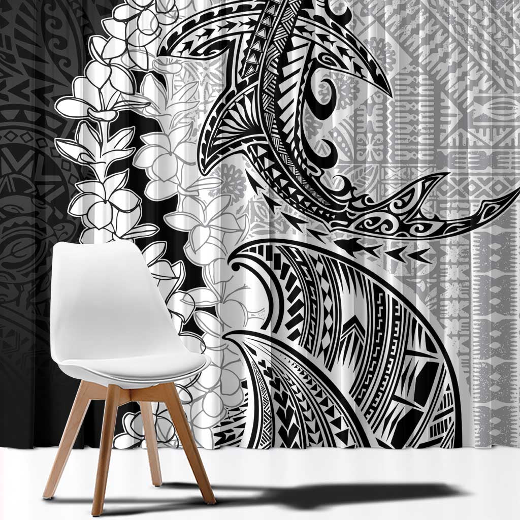 Polynesian Plumeria Lei Window Curtain with Hammerhead Shark