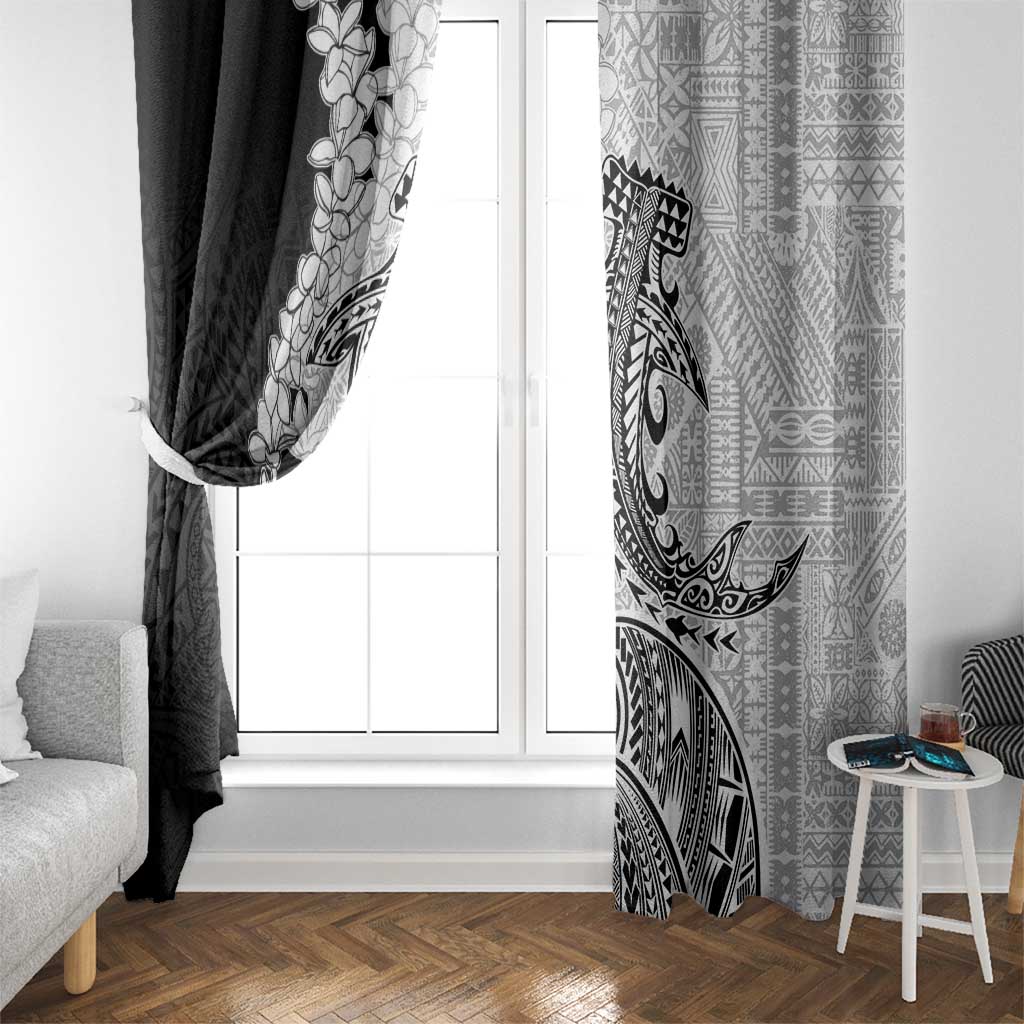 Polynesian Plumeria Lei Window Curtain with Hammerhead Shark