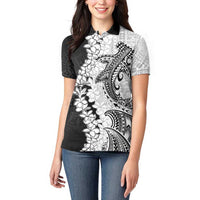 Polynesian Plumeria Lei Women Polo Shirt with Hammerhead Shark