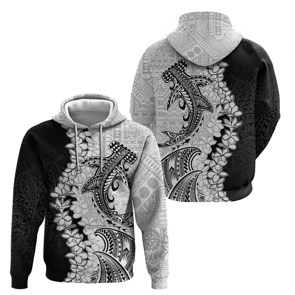 Polynesian Plumeria Lei Zip Hoodie with Hammerhead Shark