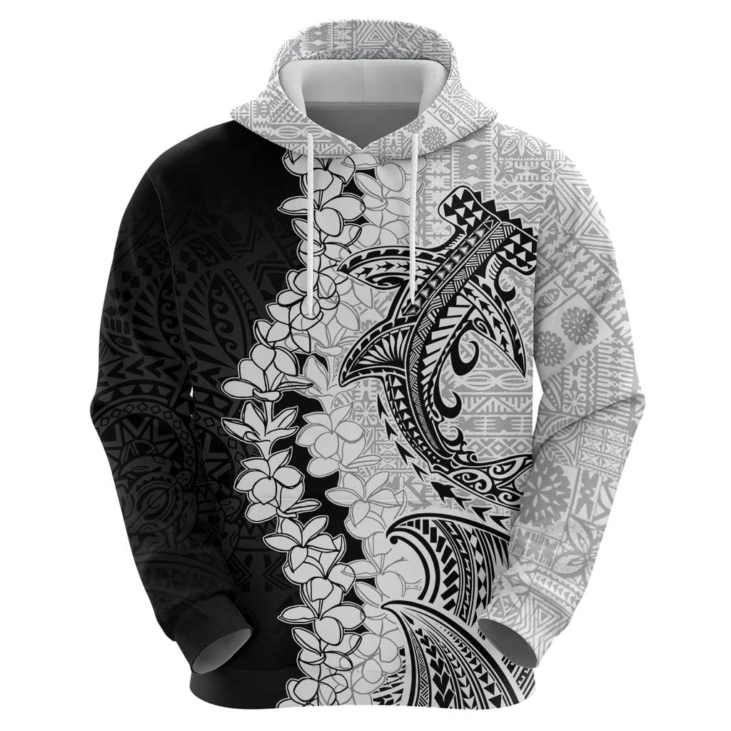 Polynesian Plumeria Lei Zip Hoodie with Hammerhead Shark