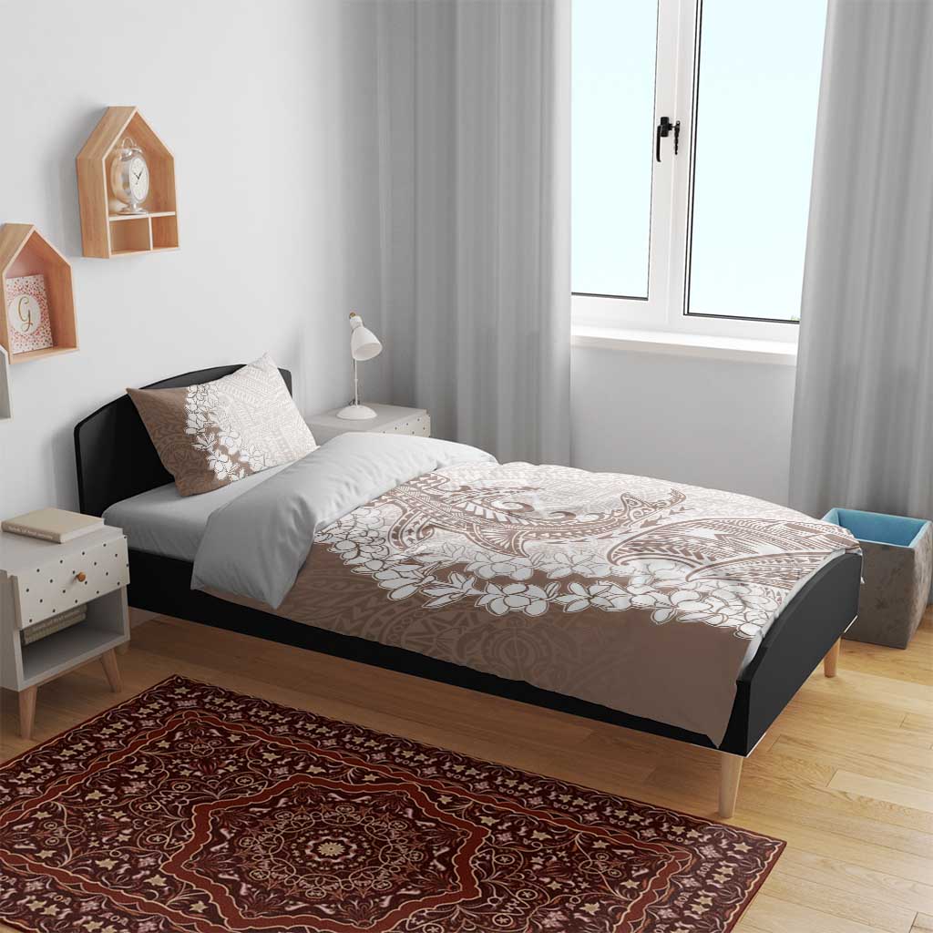 Polynesian Beige Plumeria Lei Bedding Set with Hammerhead Shark