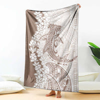 Polynesian Beige Plumeria Lei Blanket with Hammerhead Shark