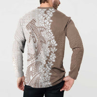 Polynesian Beige Plumeria Lei Button Sweatshirt with Hammerhead Shark